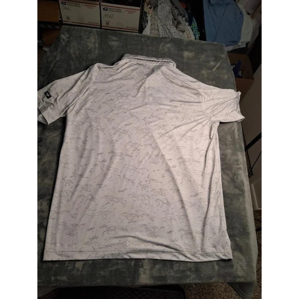 Waggle Golf Polo Mens 2XL Grey Wildlife Print Performance Stretch Short Sleeve - Picture 11 of 12